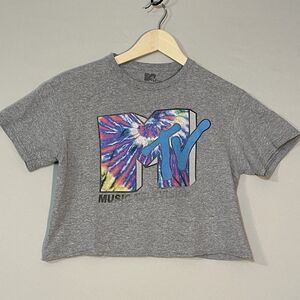 MTV Crop Top Shirt Grey Tie Dye Small 2018 Short Sleeve Women's